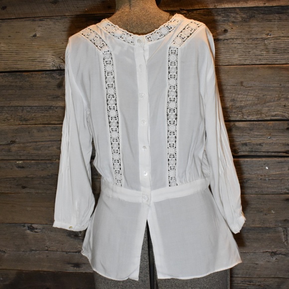 Miss Me White Lace Mesh Detail Victorian Blouse XS - Picture 4 of 5